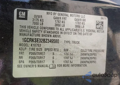 2011 Chevrolet Silverado 1500 Lt z USA, uszkodzony, nr VIN 1GCRKSE32BZ349580